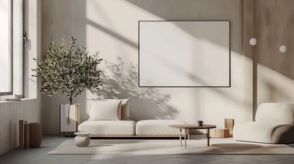 Modern interior design with frame mockup