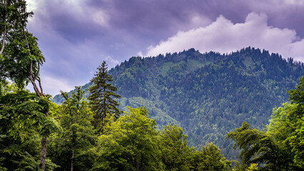 Paysage de montagne par météo menaçante autour du Fort de Tamié dans le massif des Bauges au printemps en France