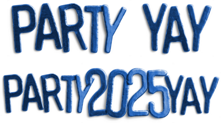 Blue Metallic Party 2025 Yay Text