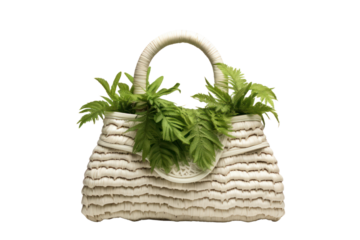 stylish and eco-friendly handbag made from sustainable materials, captured on a white background with a focus on environmental consciousness and ethical fashion.