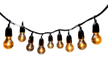 string of solar-powered LED bulbs, creating a festive atmosphere for outdoor gatherings or parties. Isolated on white background
