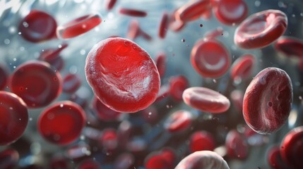 Red blood cells in vein. Blood cells flowing through a capillary bloodstream. Medicine and biology