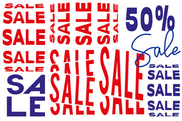 Summer big sale banner. Sale vector illustration. Red and blue hand written lettering on a white background. Yellow ribbons for Big Sale. Set of warning tapes, ribbons on white background