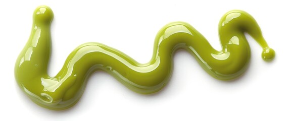 A spiral line of wasabi paste is isolated on a white background, top view, clipped