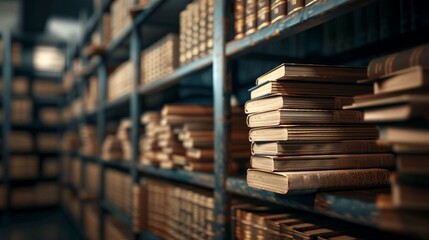 Obraz premium An old archive with rows of historical documents being carefully restored by archivists, soft ambient light, photorealistic, rich textures, traditional preservation