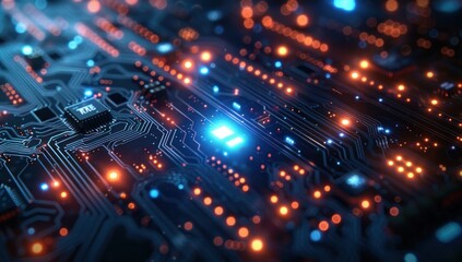 Obraz premium Abstract Futuristic Circuit Board with Glowing Lights