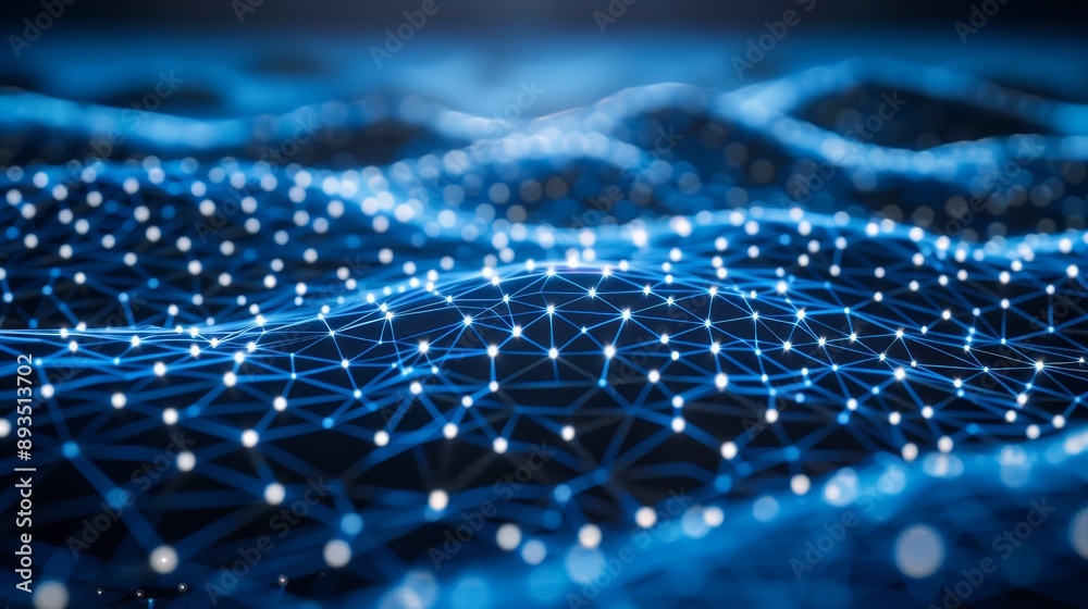 Poster 3d rendering of abstract digital network connection with blue background