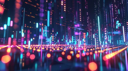 Obraz premium dynamic digital representation of an equity market, with virtual traders represented by avatars trading glowing equity shares in a virtual market space