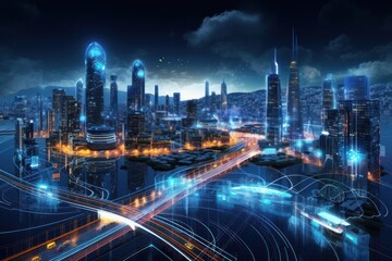 Fototapeta premium Smart city architecture metropolis technology.