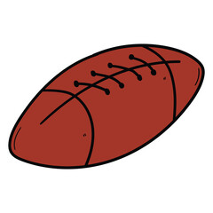 Hand drawn cartoon rugby or american football ball on white background.