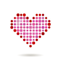 Pink halftone pixel heart made of dots isolated on a white background. Vector illustration.