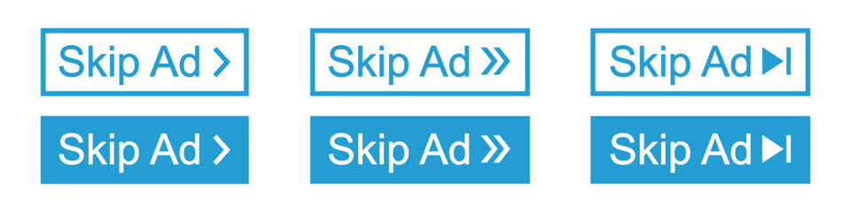 Skip ad button icon. Skip advertisement icon, vector illustration