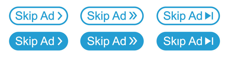 Skip ad button icon. Skip advertisement icon, vector illustration