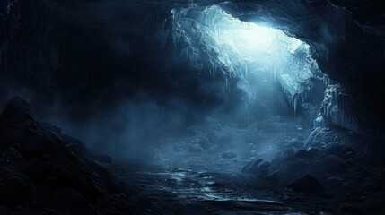 Dark Cave: Mystical Entrance to Underground Cavern with Ominous Glow