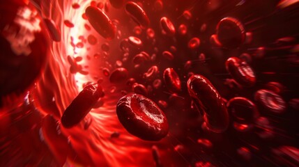 Fototapeta premium Red blood cells in vein. Blood cells flowing through a capillary bloodstream. Medicine and biology