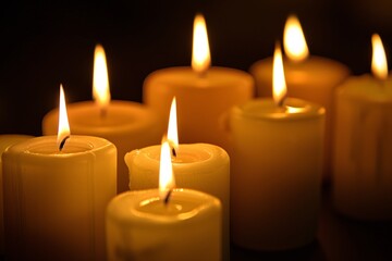 a group of candles lit up