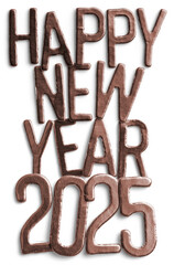 Copper Metallic Happy New Year 2025 Text