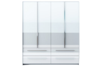 sleek, modern wardrobe with clean lines and ample storage space, isolated on a white background