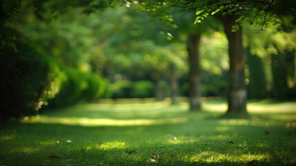 Natural blurred photo with green trees and lawn in the background