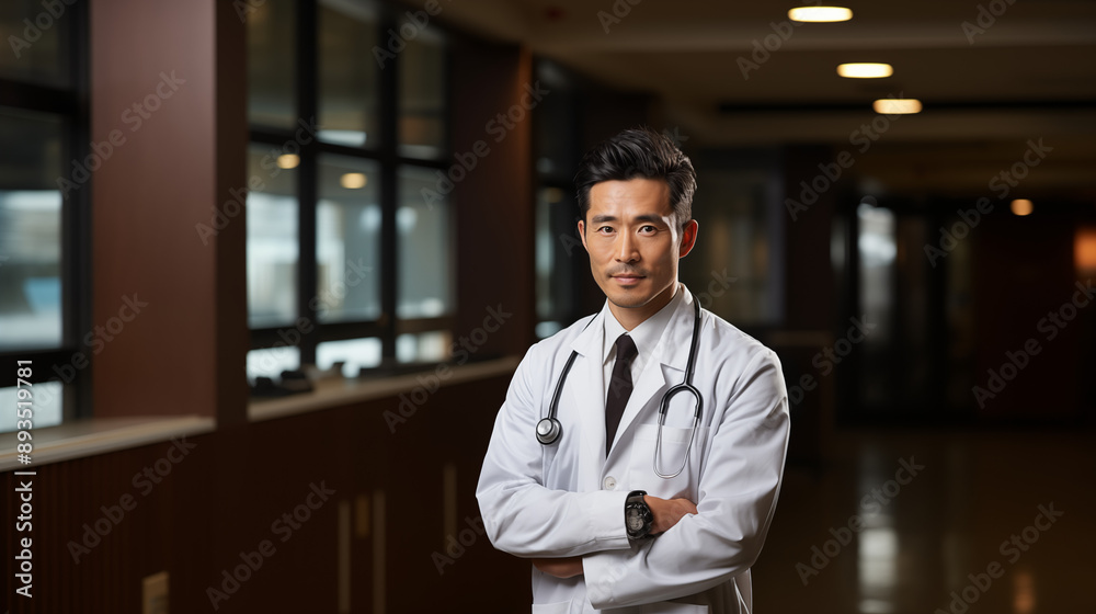 Wall mural An Asian medical technician wearing a lab coat