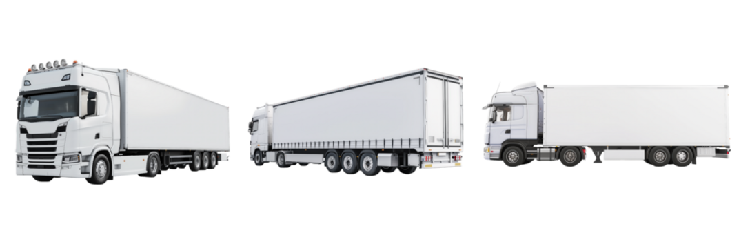White Cargo Truck PNG – Isolated Semi-Trailer on Transparent Background for Logistics and Transport Design