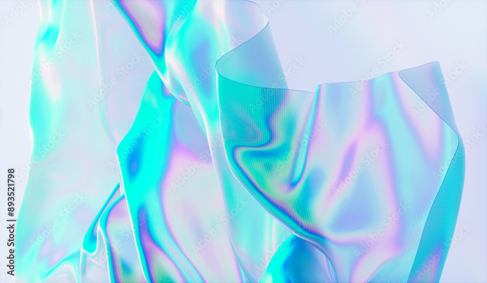 Aufkleber abstract 3d podium background with iridescent holographic fabric texture.