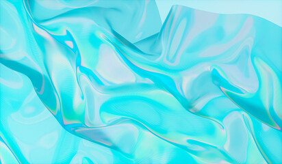 Abstract 3d podium background with iridescent holographic fabric texture.