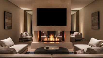 Stylish modern living room with fireplace