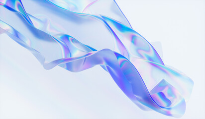 Abstract 3d podium background with iridescent holographic fabric texture.