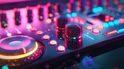 Abstract 3D background featuring a drum machine, colorful electronic beats, spatial audio visualization, innovative music tech