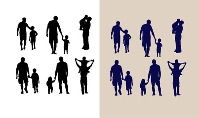 happy Father's Day, father and children silhouette, blue and black silhouette of father and children's, illustration, vector, art, design, children, child, father, men, boy,