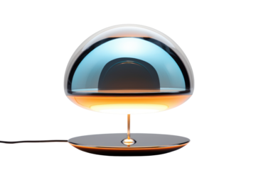 sleek, futuristic table lamp with a touch-sensitive control panel, isolated on white background.