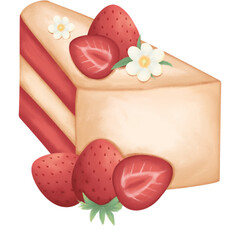 Strawberry cake watercolor 