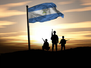 Nicaragua Independence Day, Nicaragua flag with soldiers. Photo Illustration