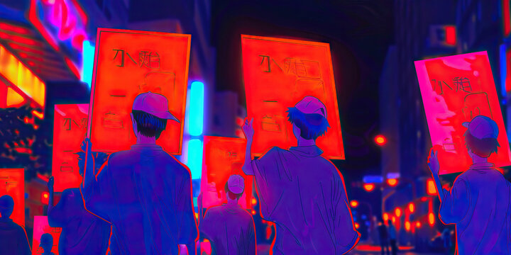 Defending Democracy: A group of activists holding up signs outside a polling station, reminding passersby to educate themselves and make informed decisions.