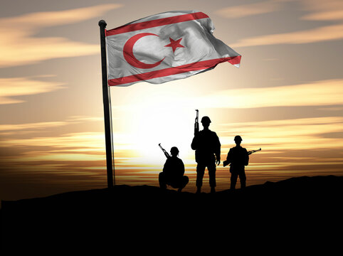 Northern Cyprus Independence Day, Northern Cyprus flag with soldiers. Photo Illustration