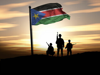 South Sudan Independence Day, South Sudan flag with soldiers. Photo Illustration