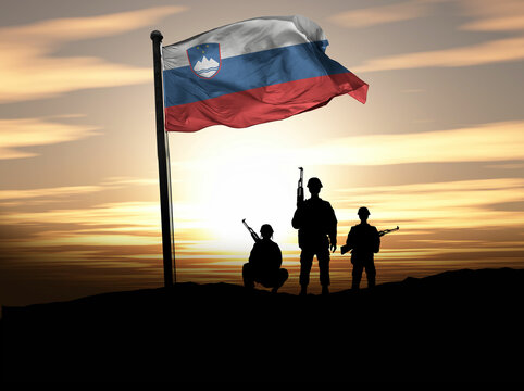 Slovenia Independence Day, Slovenia flag with soldiers. Photo Illustration