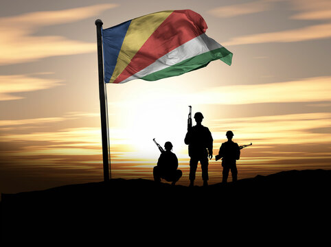 Seychelles Independence Day, Seychelles flag with soldiers. Photo Illustration