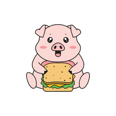 illustration of cute pig eating a sandwich