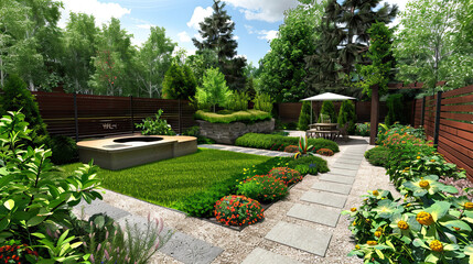 landscape designer garden design master plan of the backyard of city home 