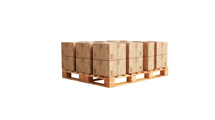 Cardboard boxes on wooden pallet isolated on transparent background