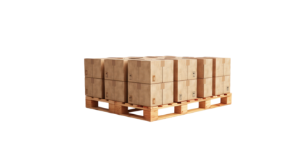 Cardboard boxes on wooden pallet isolated on transparent background
