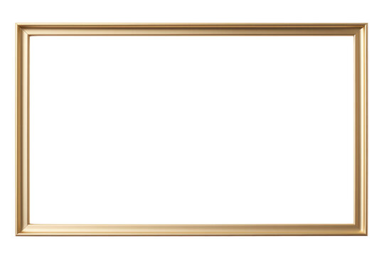 sleek and modern gold metal picture frame with a slightly wider border, isolated on a white background