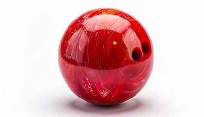 A red bowling ball on a white background.