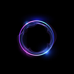 Neon gradient line circle frame with wavy motion blur effect, vector glowing colorful round border, vibrant bright ring