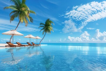 Obraz premium Stunning landscape, swimming pool blue sky with clouds.