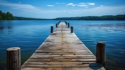 Fototapeta premium Dock on Lake: A Summer Vacation at Ludington State Park, Michigan