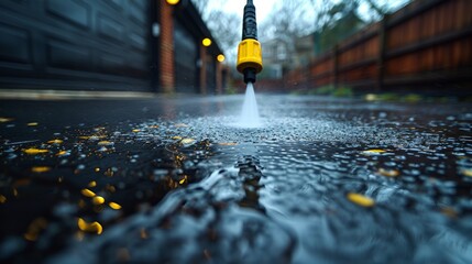 Obraz premium A Watery Symphony of Cleaning: A Close-Up View of Pressure Washing a Driveway. Generative AI