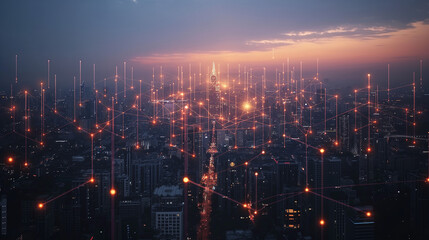 Fototapeta premium The modern creative communication and internet network connect in smart city . Concept of 5G wireless digital connection and internet of things future.